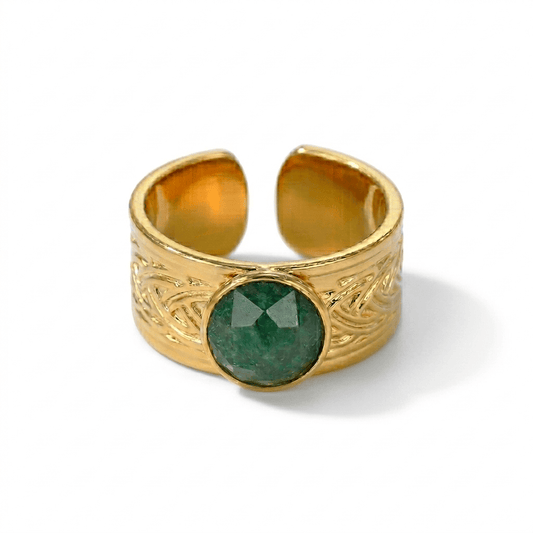 Anillo Ancho Piedra Verde Chapa 18k Ajus
