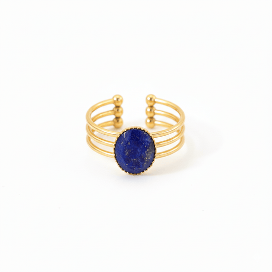 Anillo Piedra Azul Chapa 18k Ajustable
