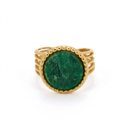 Anillo Piedra Verde Grande Chapa 18k Aju