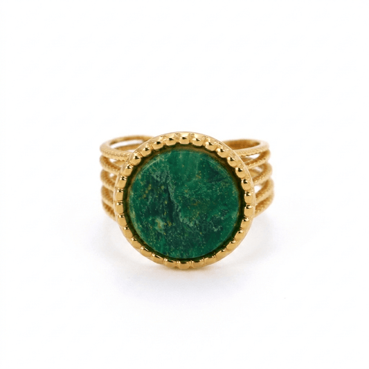 Anillo Piedra Verde Grande Chapa 18k Aju