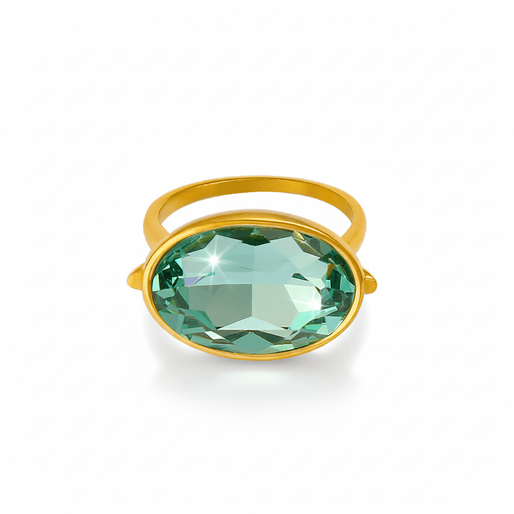 Anillo Gema Verde Aqua Chapa 18k