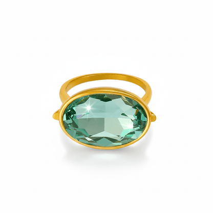 Anillo Gema Verde Aqua Chapa 18k