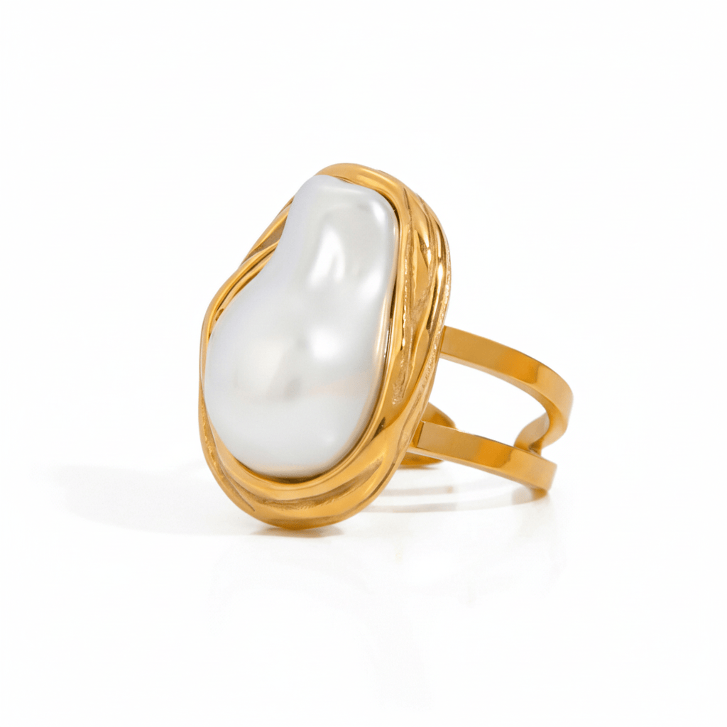 Anillo Perla Chuncky Chapa 18k Ajustable