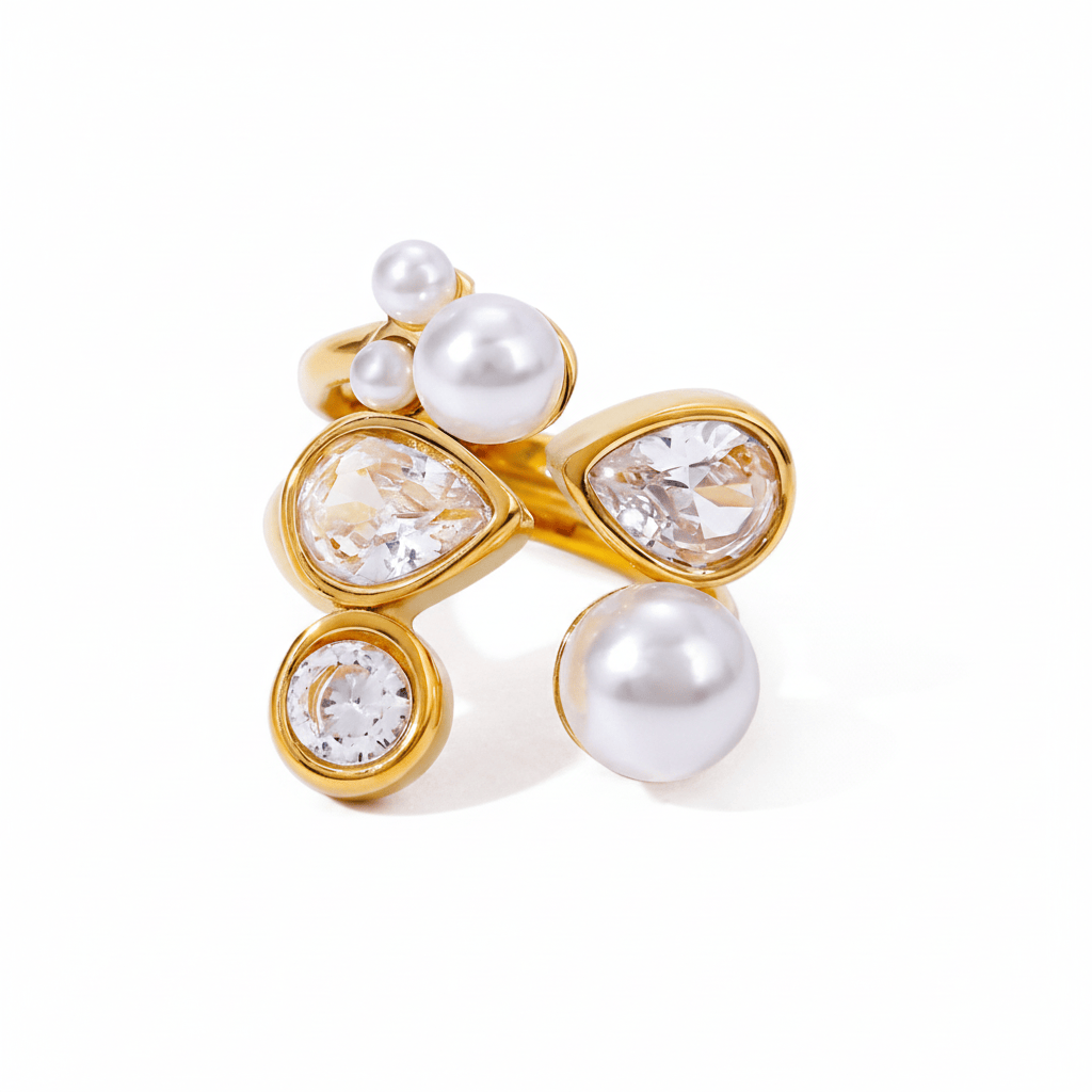 Anillo Gemas Blancas Chapa 18k