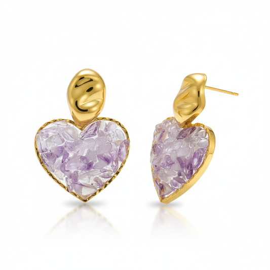 Aretes Corazon Piedra Morada Chapa 18k
