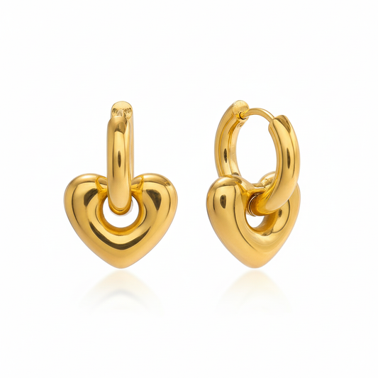 Aretes Corazón Candado Chapa 18k