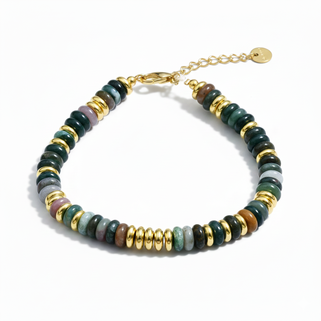 Pulsera Cuentas Verdes Chapa 18k