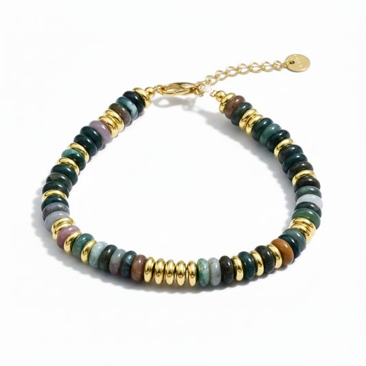 Pulsera Cuentas Verdes Chapa 18k