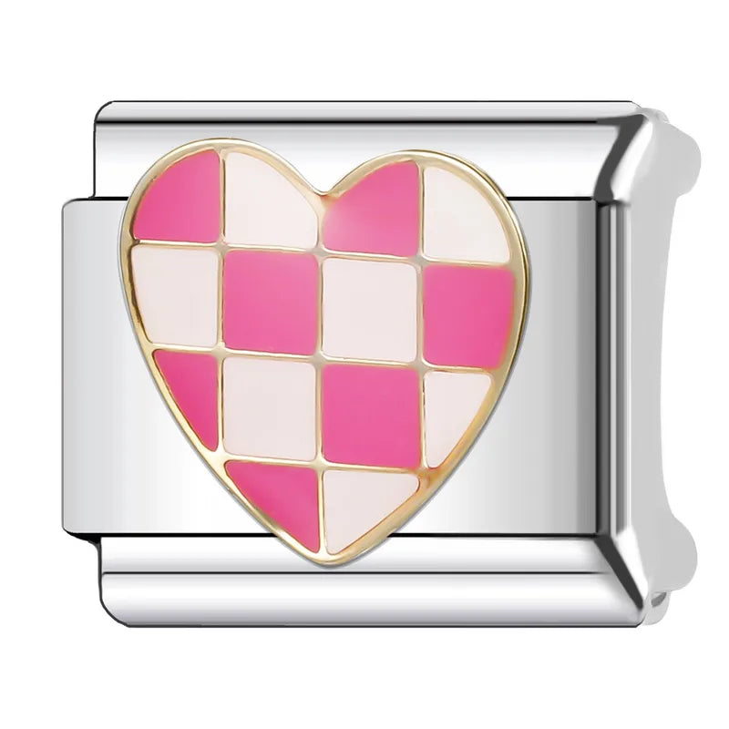Eslabón Corazón Cuadritos Pink