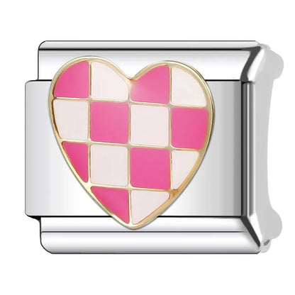 Eslabón Corazón Cuadritos Pink