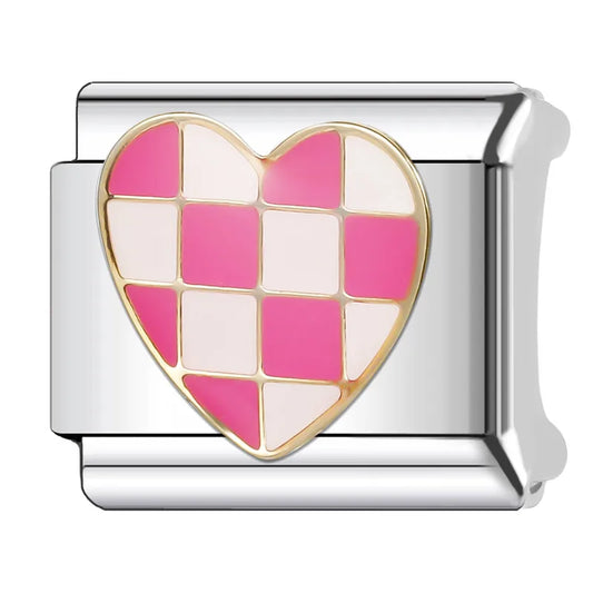 Eslabón Corazón Cuadritos Pink