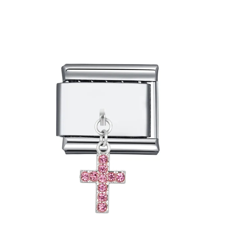 Eslabón Cruz Rosa Colgante