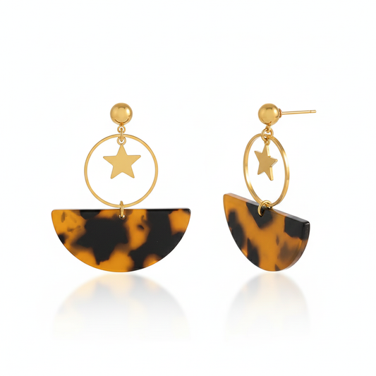 Aretes Media Luna Leopardo Chapa 18k