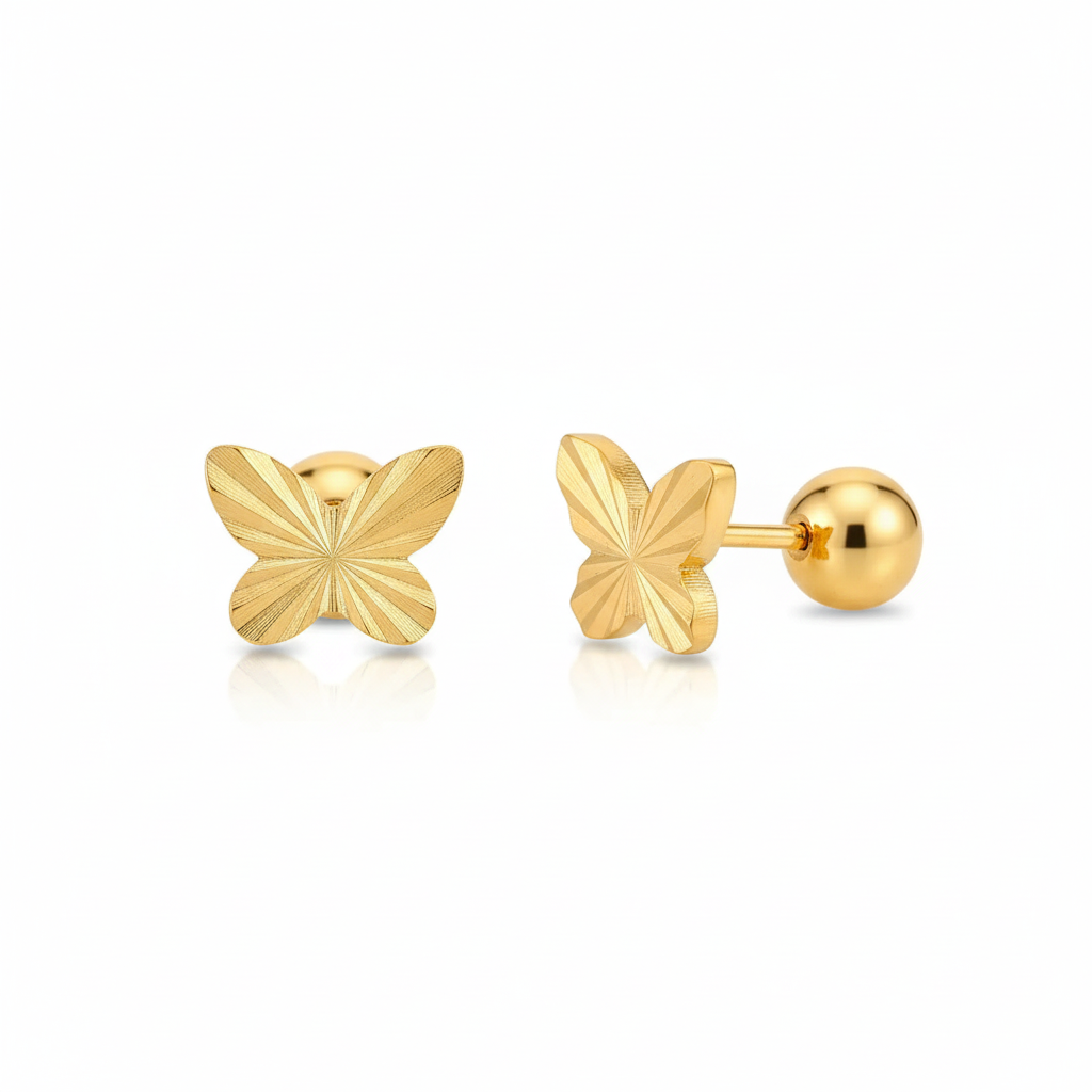 Aretes Broquel Mariposa Rayada Chapa 18k