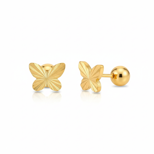 Aretes Broquel Mariposa Rayada Chapa 18k