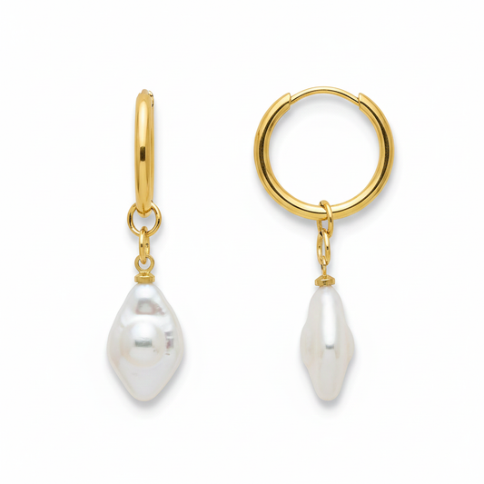 Aretes Perla Nat Punta Chapa 18k