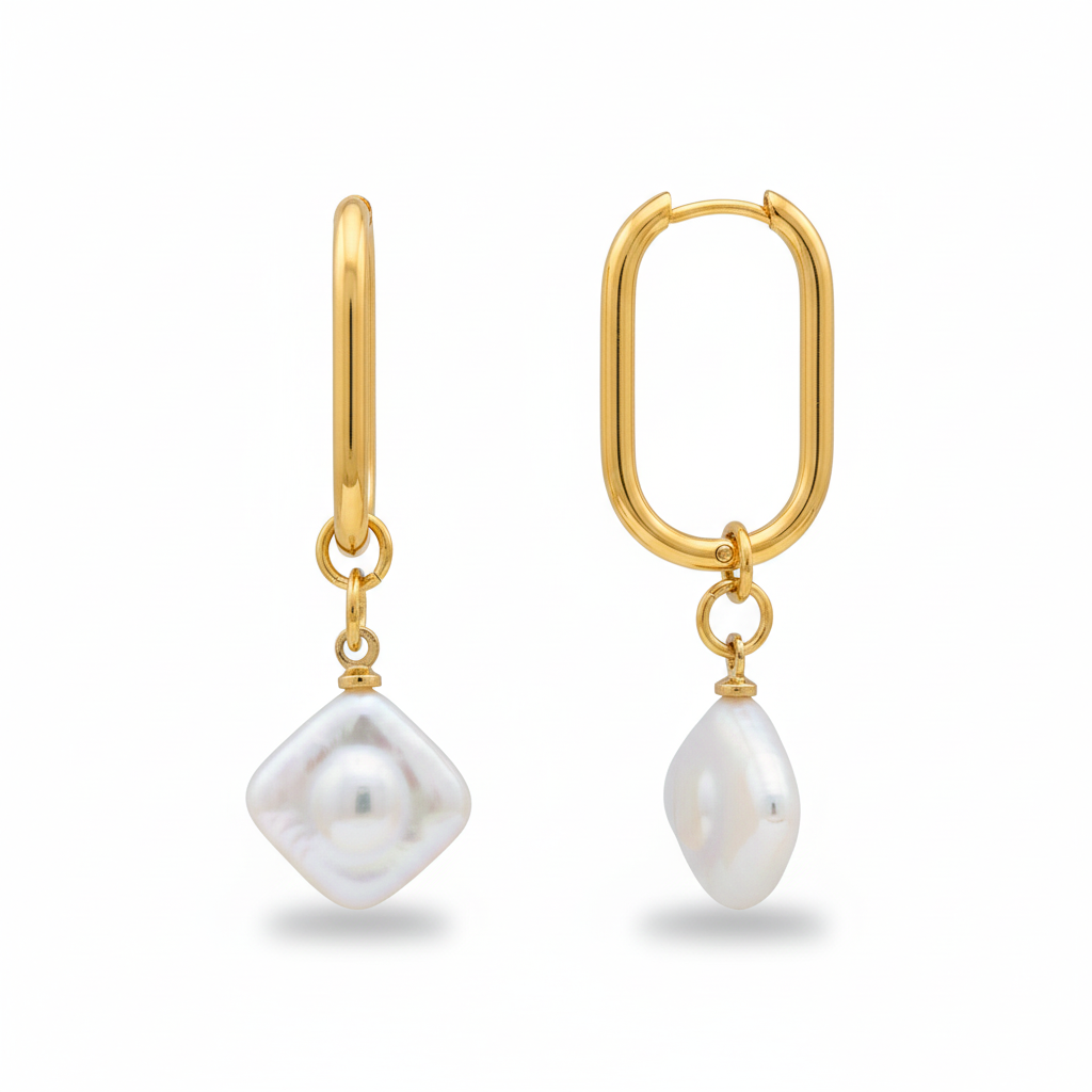 Aretes Perla Nat Rombo Chapa 18k