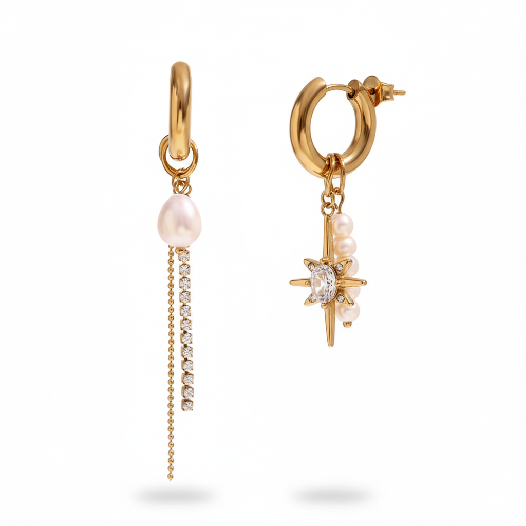 Aretes Cosmo Perla Nat Chapa 18k