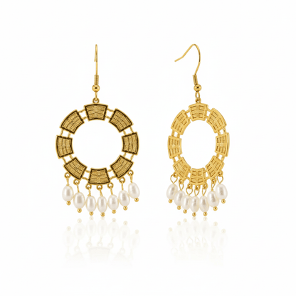 Aretes Corona Perla Nat Chapa 18k