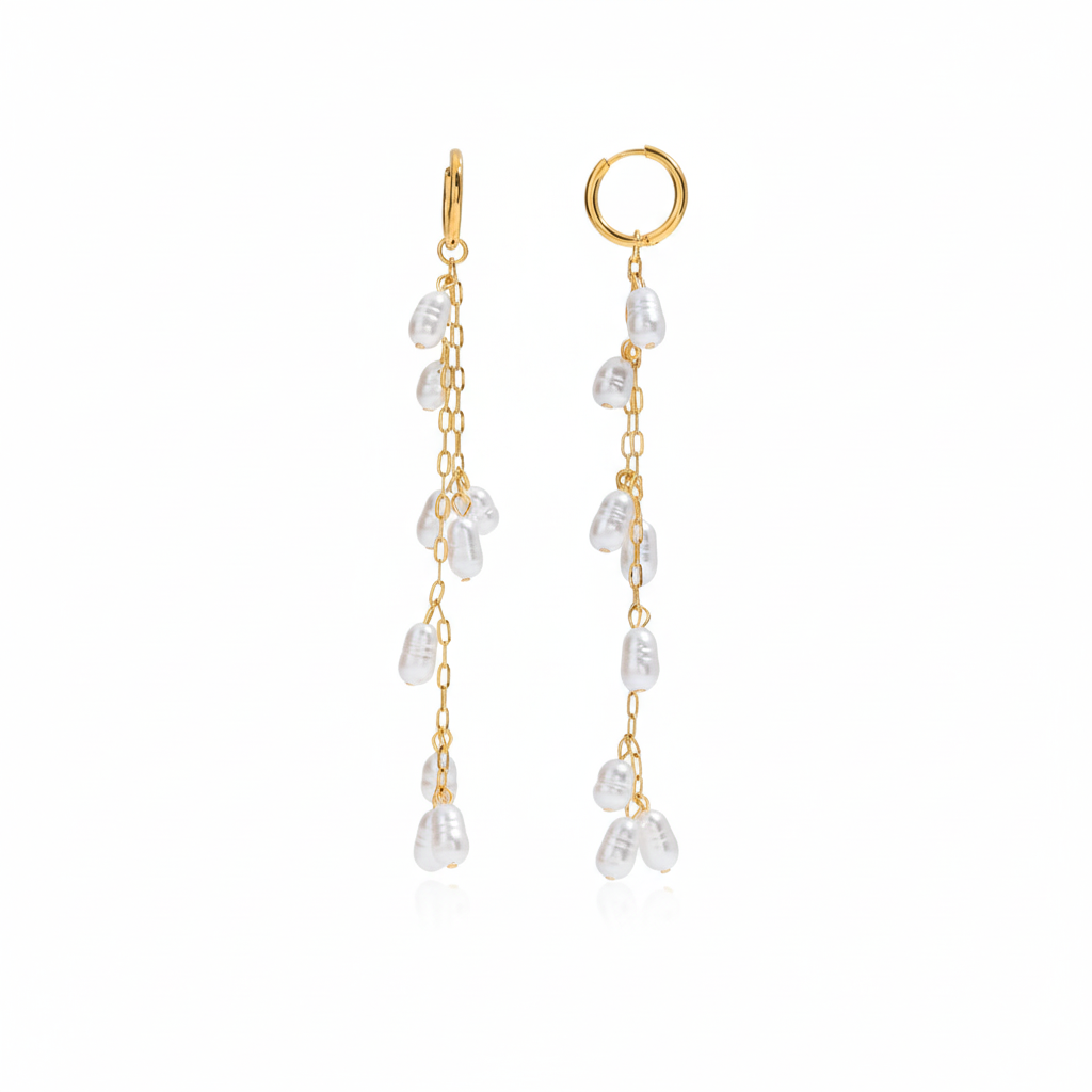 Aretes Largos 10cm Perla Nat