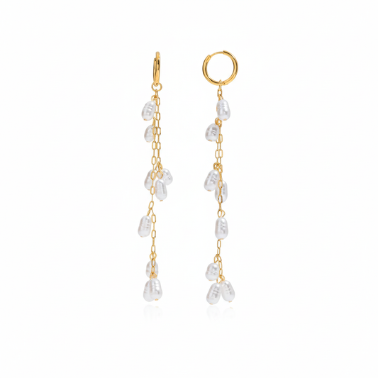 Aretes Largos 10cm Perla Nat