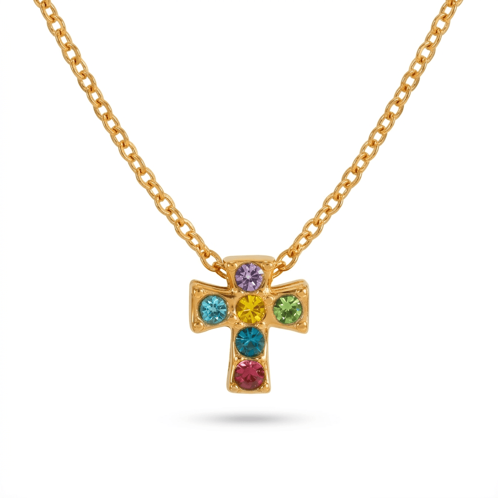 Collar Cruz Circonias Colores Chapa 18k