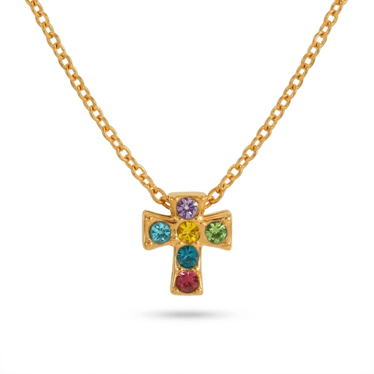 Collar Cruz Circonias Colores Chapa 18k
