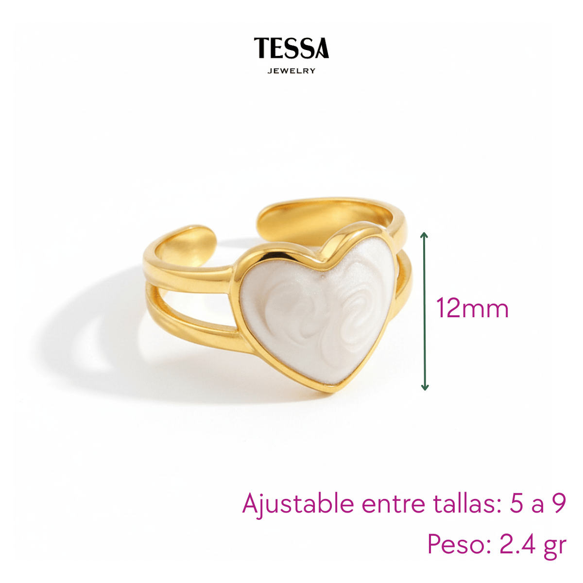 Anillo Corazón Blanco Chapa 18k