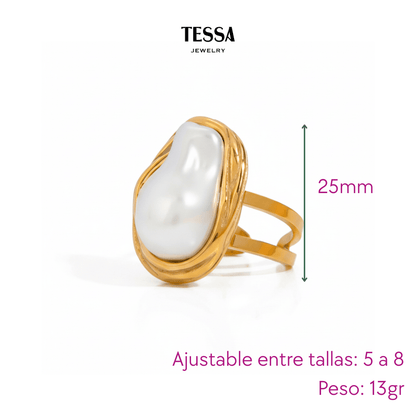 Anillo Perla Chuncky Chapa 18k Ajustable