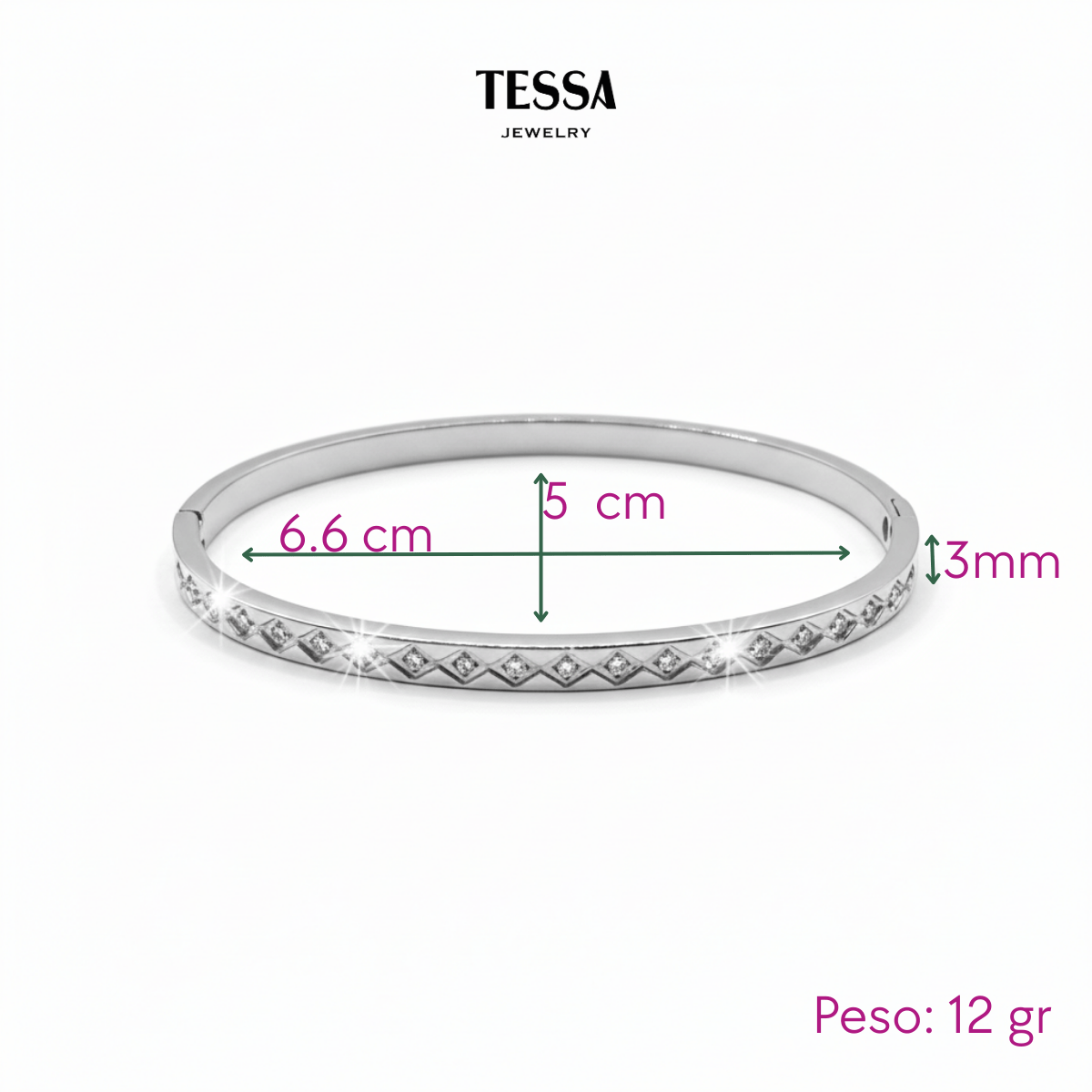 Brazalete Circonias Rombos Acero