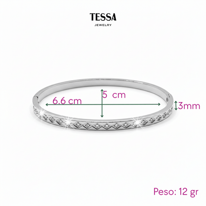 Brazalete Circonias Rombos Acero