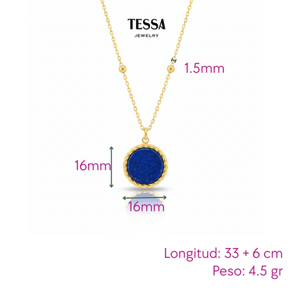 Collar Sol Piedra Azul Chapa 18k