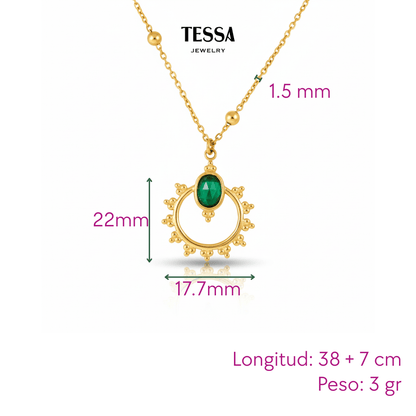 Collar Sol Piedra Verde Chapa 18k