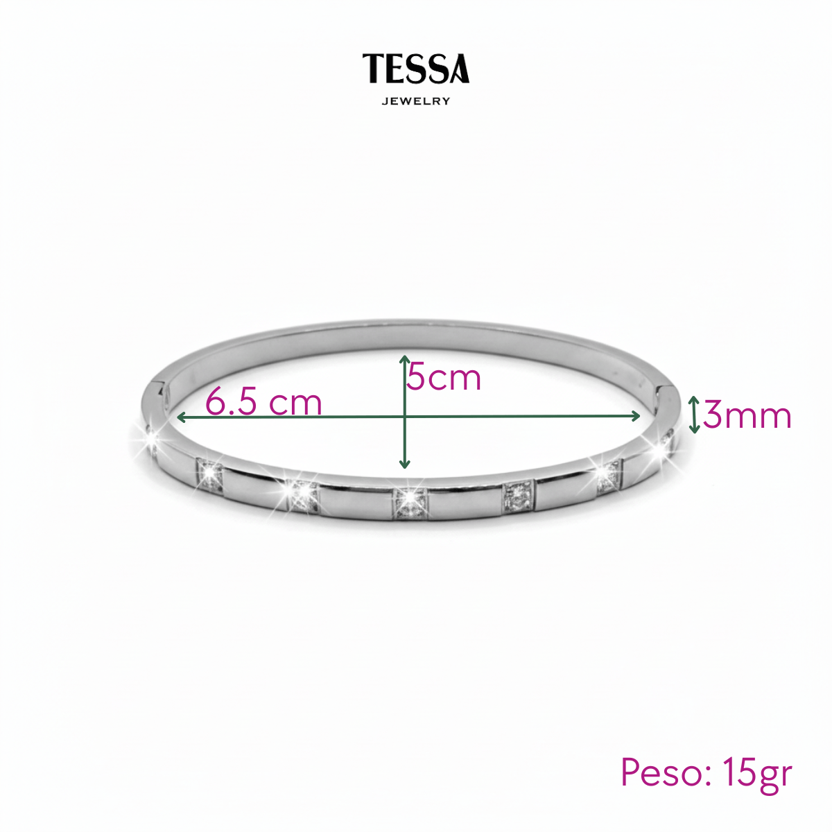 Brazalete Circonias Separadas Acero