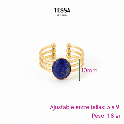 Anillo Piedra Azul Chapa 18k Ajustable