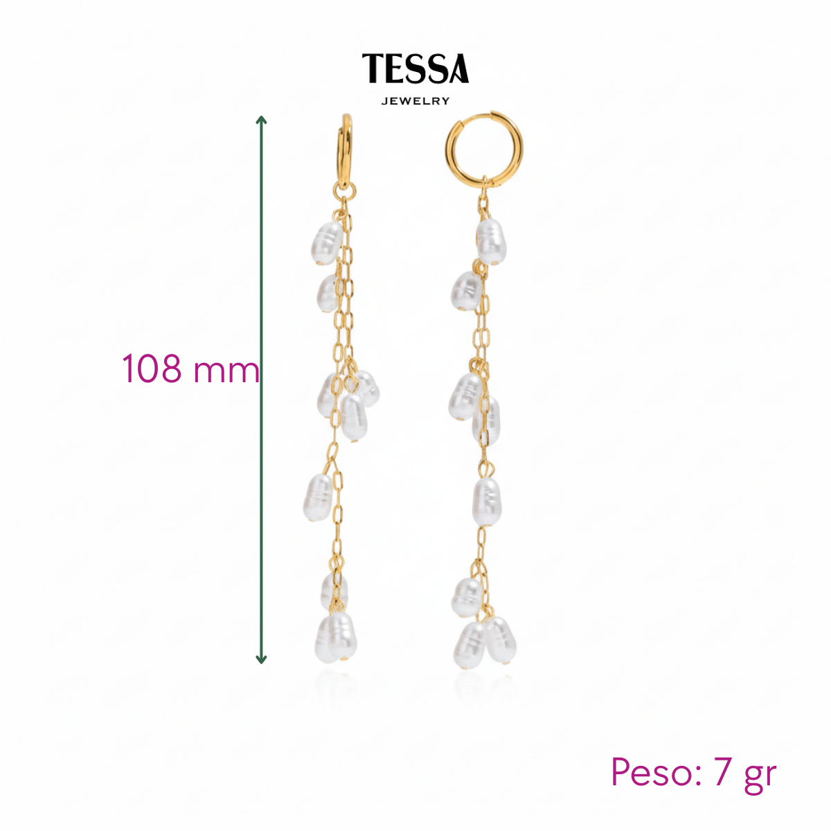 Aretes Largos 10cm Perla Acr