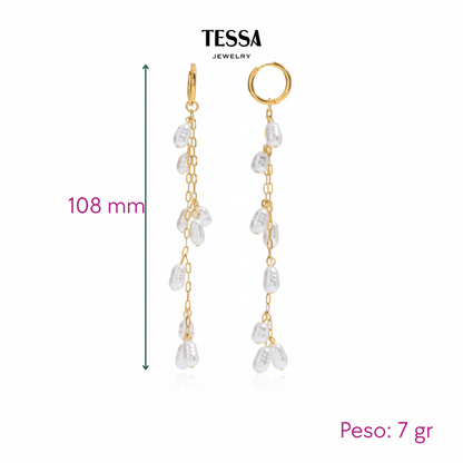 Aretes Largos 10cm Perla Acr