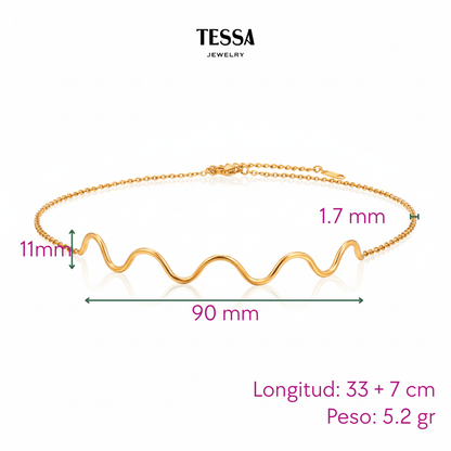 Gargantilla Ondas Chapa 18k