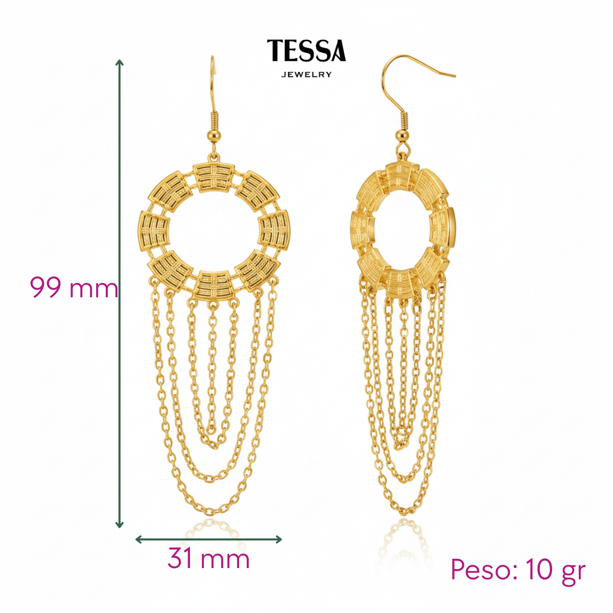 Aretes Corona Cadenas Chapa 18k