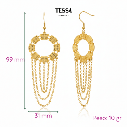 Aretes Corona Cadenas Chapa 18k