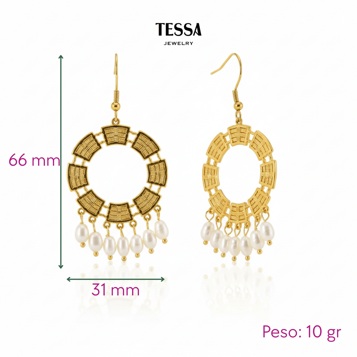 Aretes Corona Perla Nat Chapa 18k