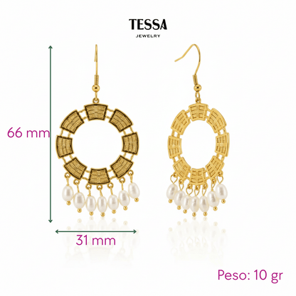 Aretes Corona Perla Nat Chapa 18k