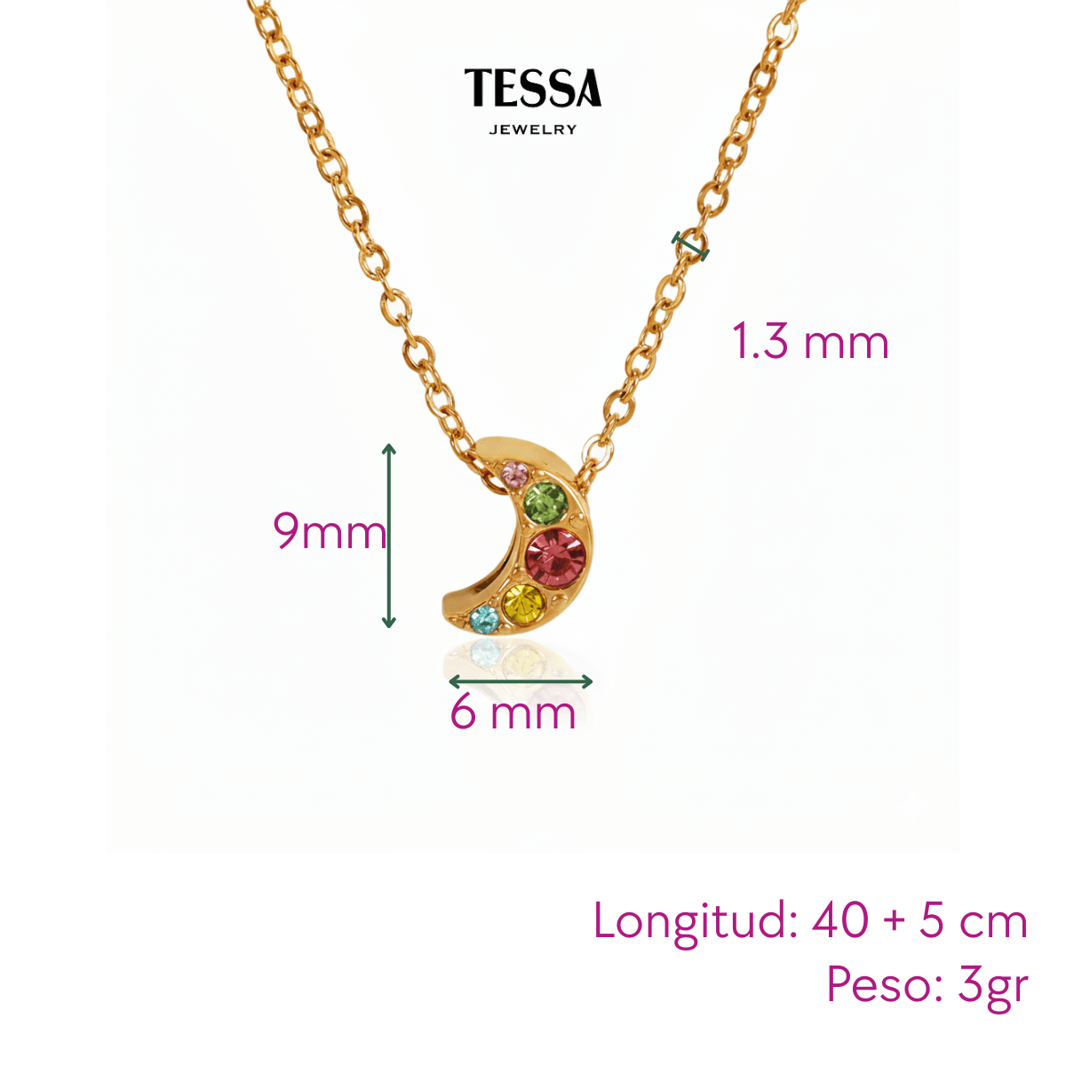 Collar Luna Circonias Colores Chapa 18k