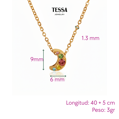Collar Luna Circonias Colores Chapa 18k