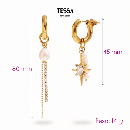 Aretes Cosmo Perla Nat Chapa 18k