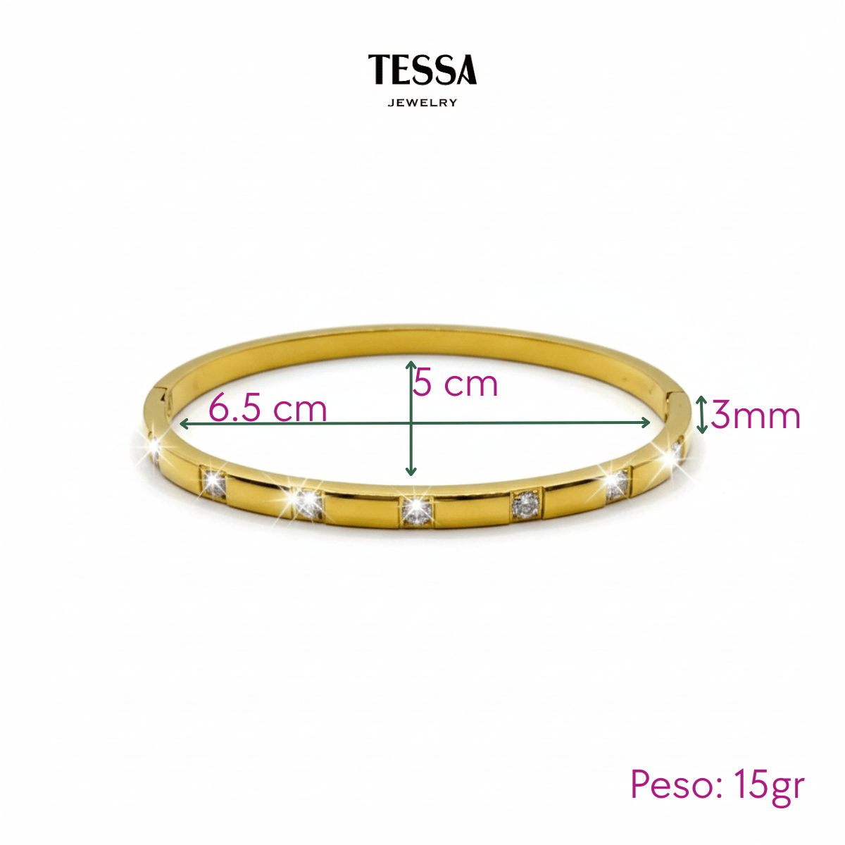 Brazalete Circonias Separadas Chapa 18k
