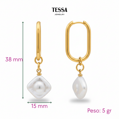 Aretes Perla Nat Rombo Chapa 18k
