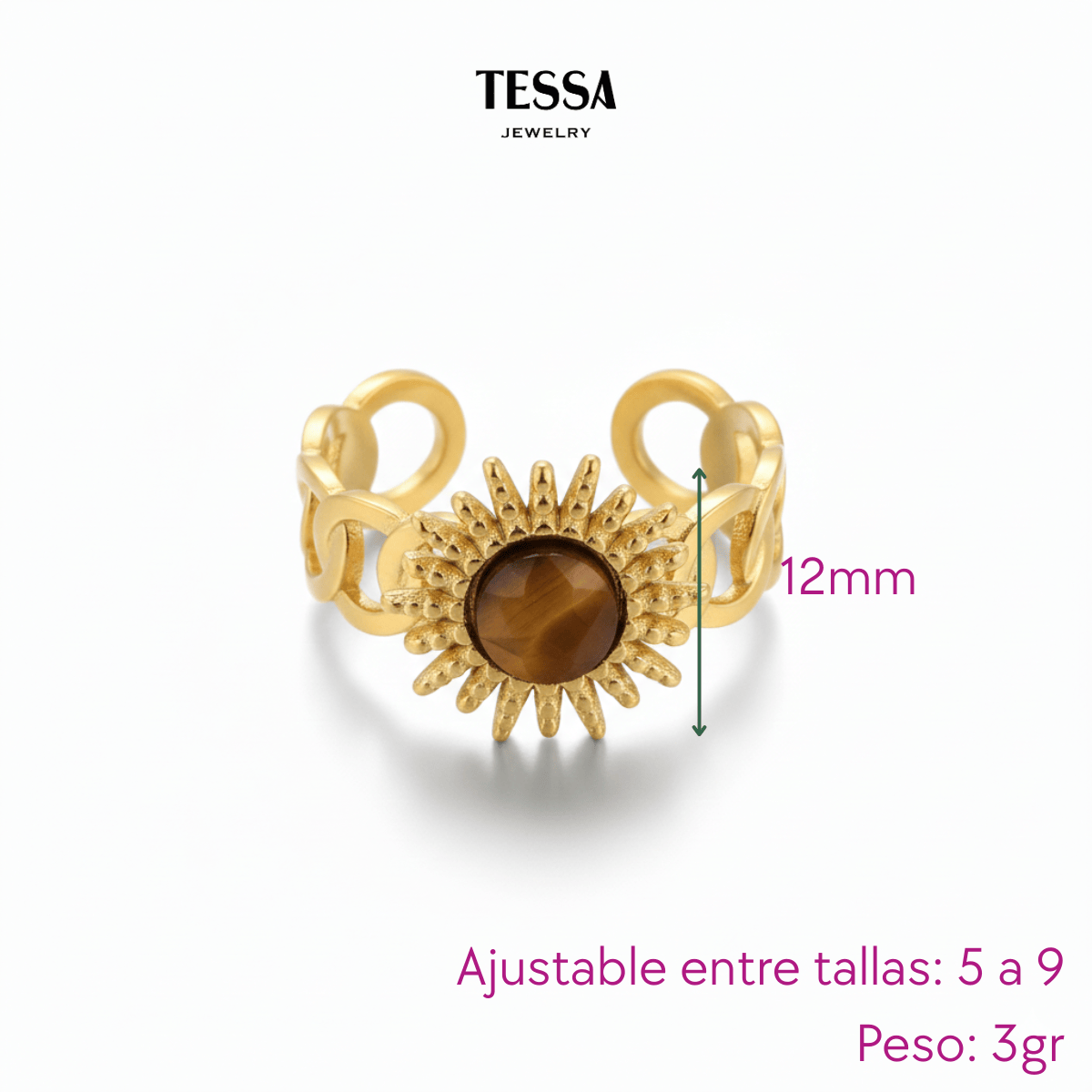 Anillo Sol Marron Chapa 18k Ajustable