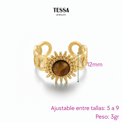 Anillo Sol Marron Chapa 18k Ajustable