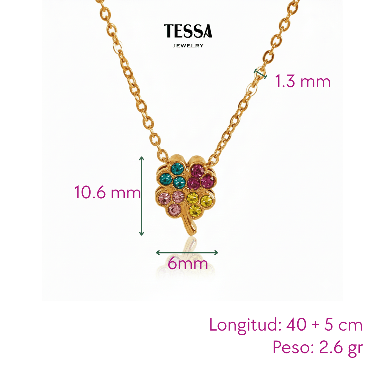 Collar Trebol Circonias Colores Chapa 18